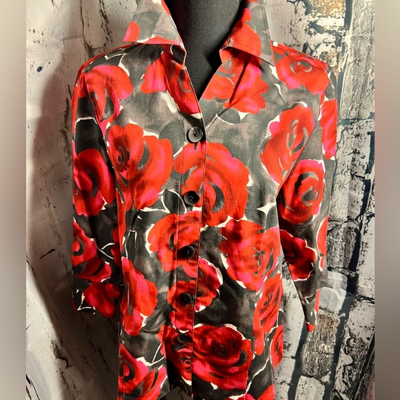 Westbound Tops - Westbound Red and Black Floral Blouse